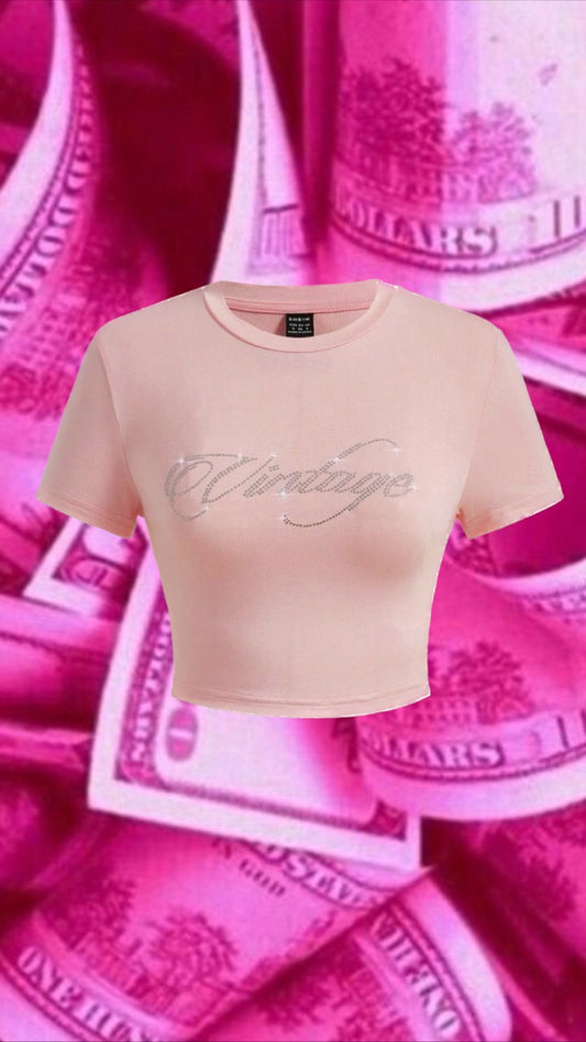 "VINTAGE" PINK CROP TEE